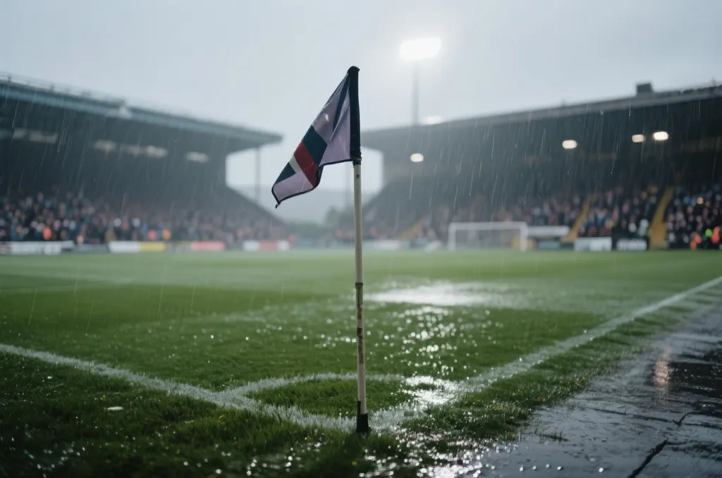 雨战球场与风向旗，球迷在看台上记录比赛变量